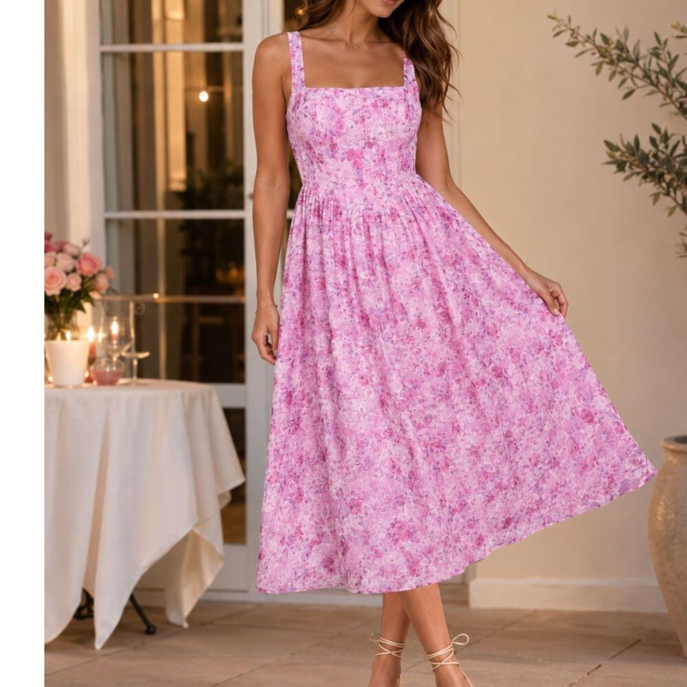 Lulus Colwyn Magenta Floral Jacquard Bustier Midi Dress Romantic XL Feminine